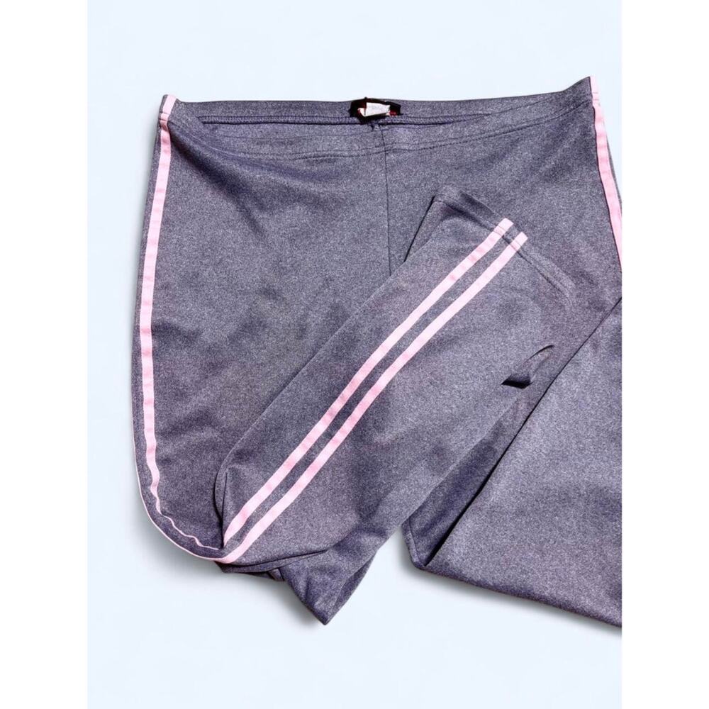 Vtg Y2K Grey Low Rise Track Pants Pink Double Stripes Mcbling